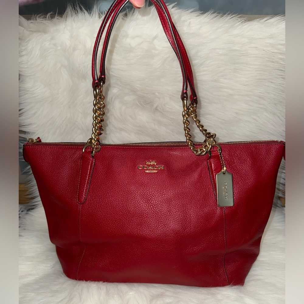 Coach Red Leather Chain Tote